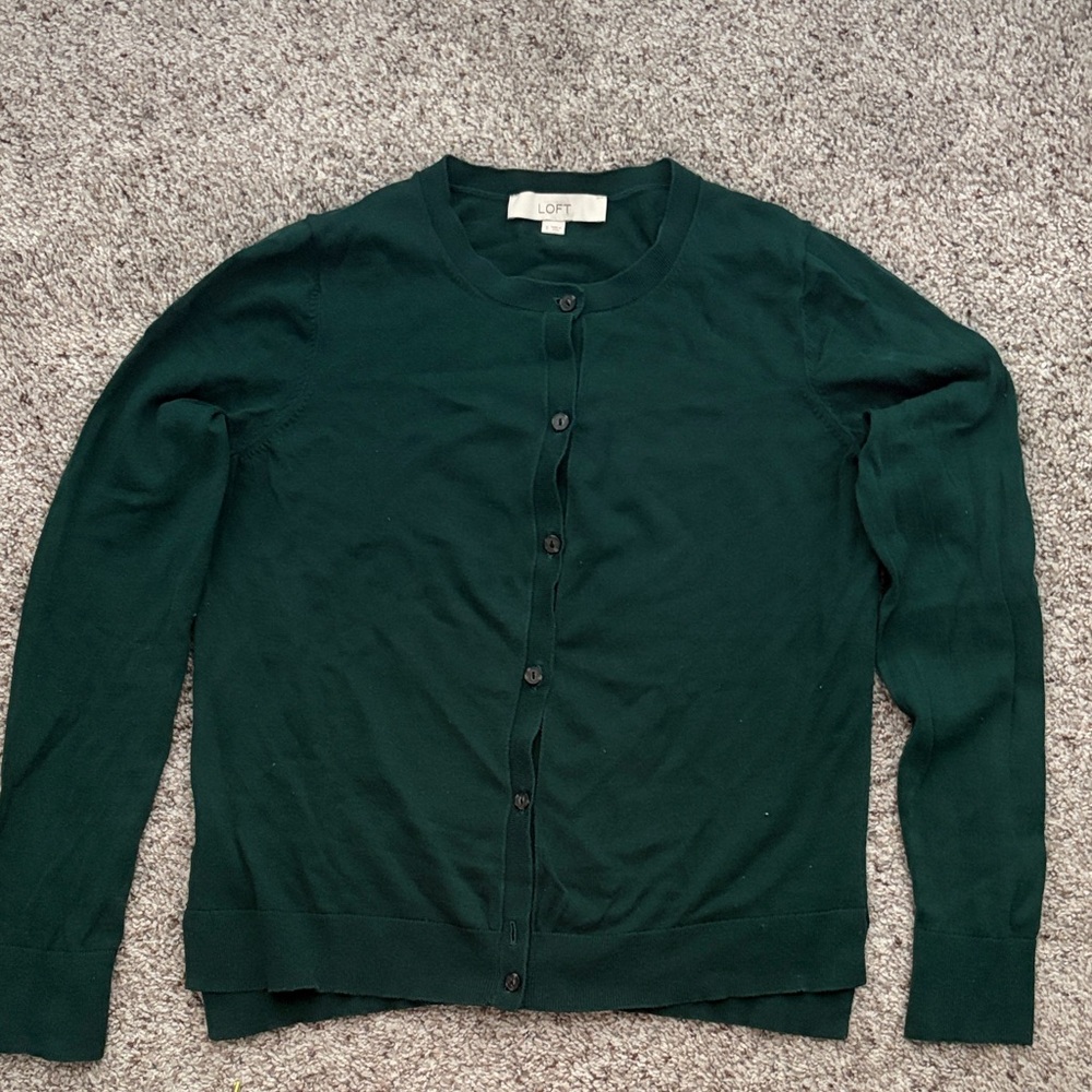 LOFT Dark Green Button-Up Cardigan